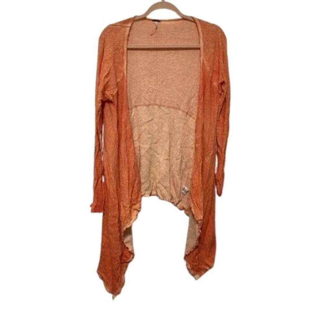 Free People Orange Cotton Knit Open Front Waterfall Cardigan Sweater Small